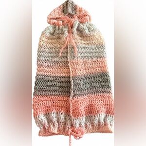 Nina Pink and Gray Crochet Hooded Poncho